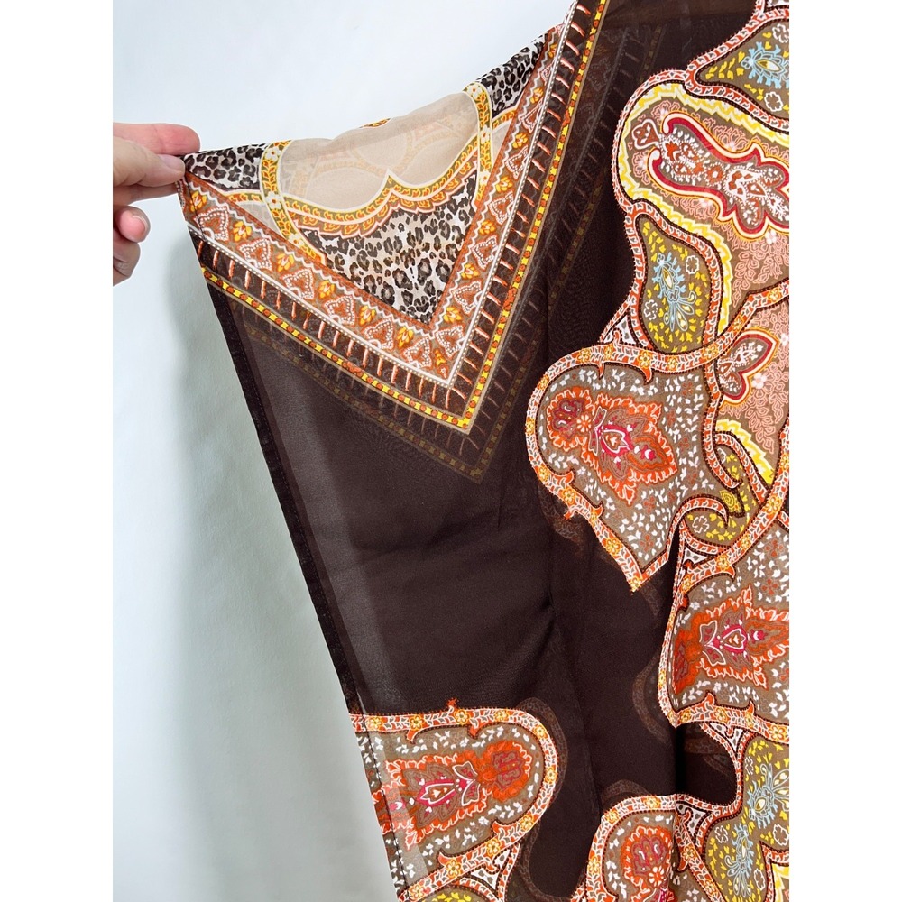 Chico's S/M Fall Colors Floral Artsy Flowy Drape Kaftan Top Boho Resort - Picture 3 of 10